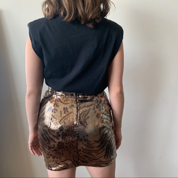 Zara Sequin Animal Print Skirt with Pockets - Picture 3 of 4